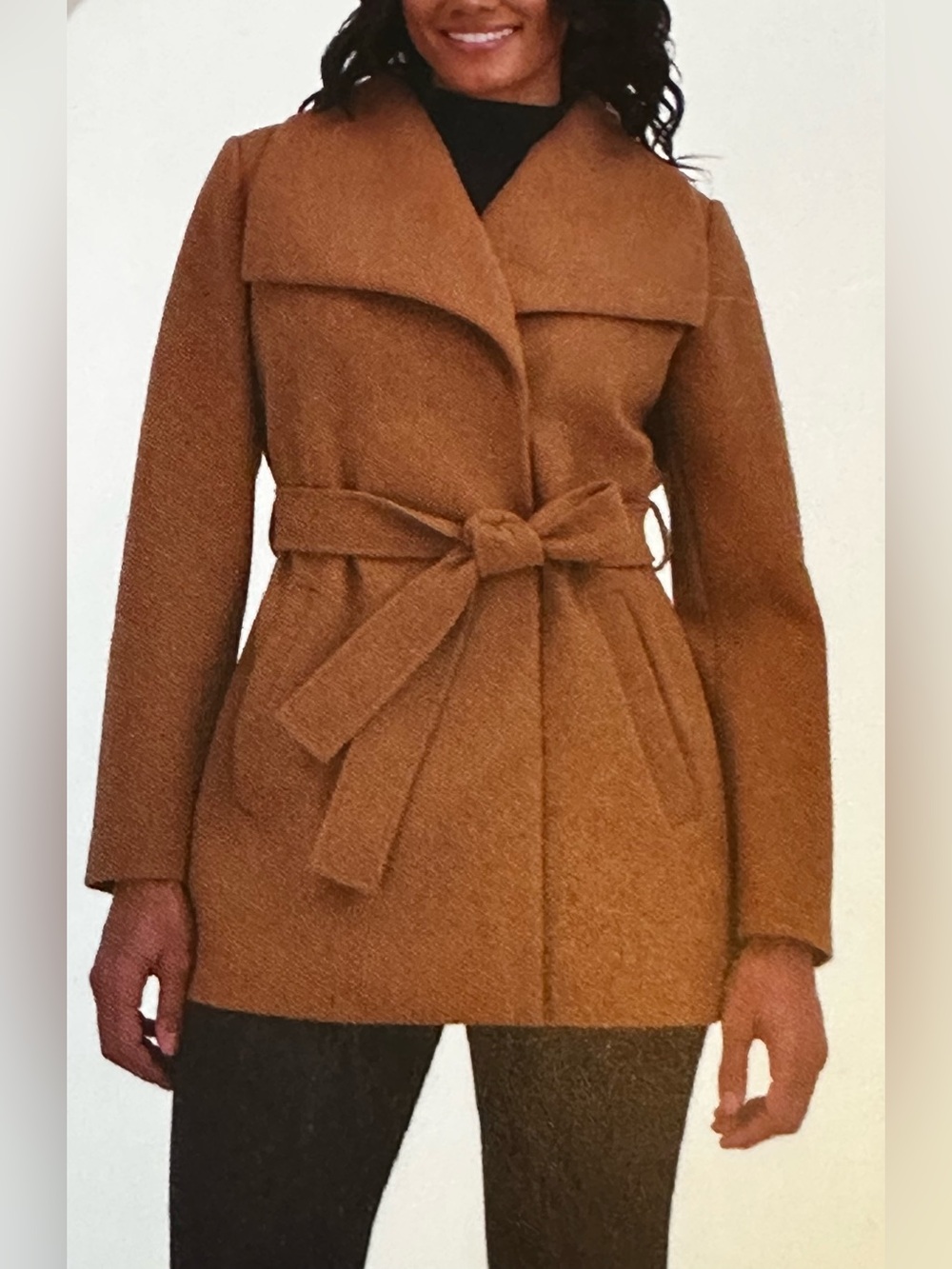 TAHARI Women's Peacoat Lapel Collar Belted Trench Coat Camel